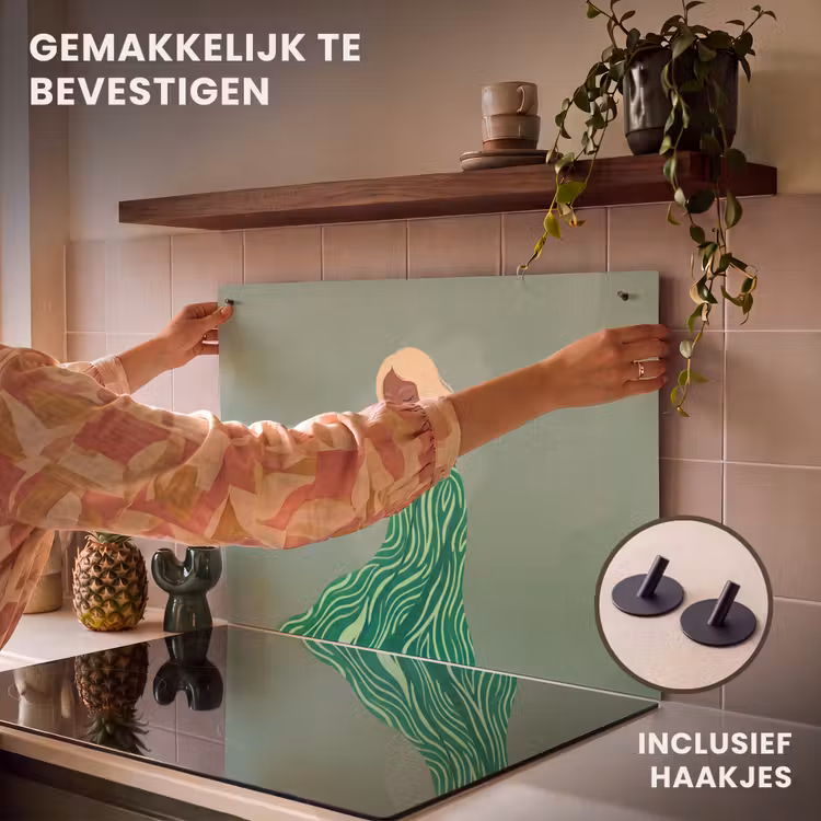 Vrouw - Portret - Illustratie - Modern - Groen Inductie beschemer met haakjes klein -ky-ophangen-nl