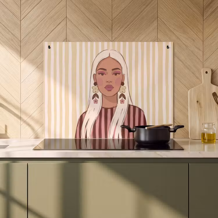Vrouw - Portret - Illustratie - Modern - Roze Inductie beschemer met haakjes klein -sfeer2