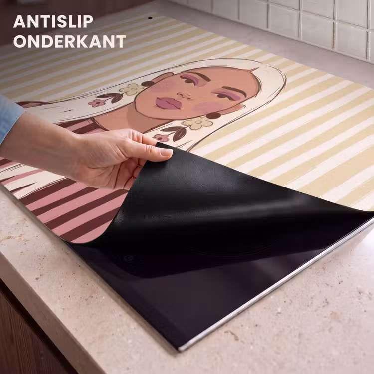 Vrouw - Portret - Illustratie - Modern - Roze Inductie beschemer met haakjes klein -ky-onderkant-nl
