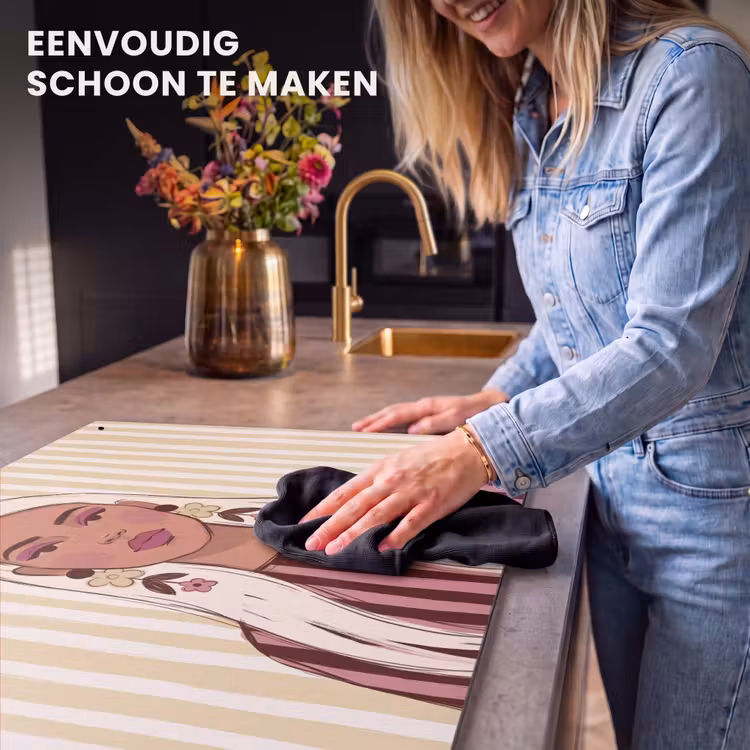Vrouw - Portret - Illustratie - Modern - Roze Inductie beschemer met haakjes klein -ky-schoon-nl