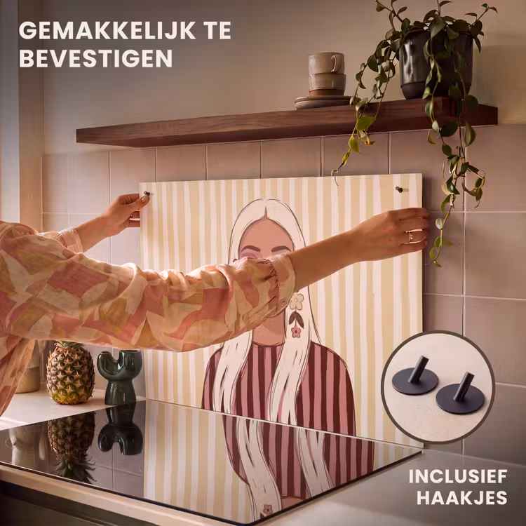 Vrouw - Portret - Illustratie - Modern - Roze Inductie beschemer met haakjes klein -ky-ophangen-nl