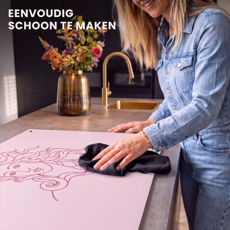 Vrouw - Portret - Klassiek - Line-art - Roze Inductie beschemer met haakjes klein -ky-schoon-nl