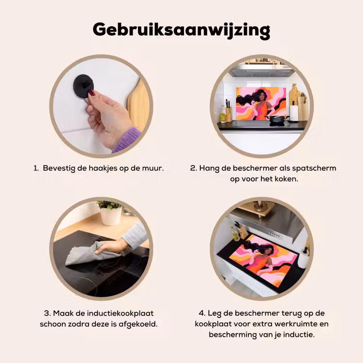 Vrouw - Portret - Kleurrijk - Modern - Kunst Inductie beschemer met haakjes klein -ky-gebruik-nl