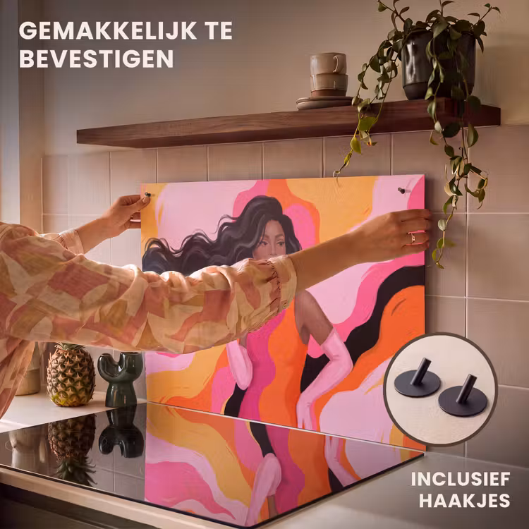 Vrouw - Portret - Kleurrijk - Modern - Kunst Inductie beschemer met haakjes klein -ky-ophangen-nl