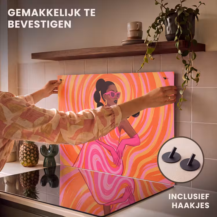 Vrouw - Portret - Kunst - Abstract - Roze Inductie beschemer met haakjes klein -ky-ophangen-nl