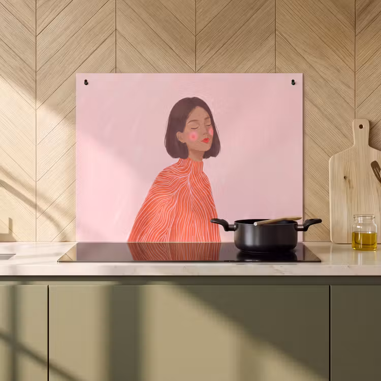 Vrouw - Portret - Modern - Kunst - Roze Inductie beschemer met haakjes klein -sfeer2