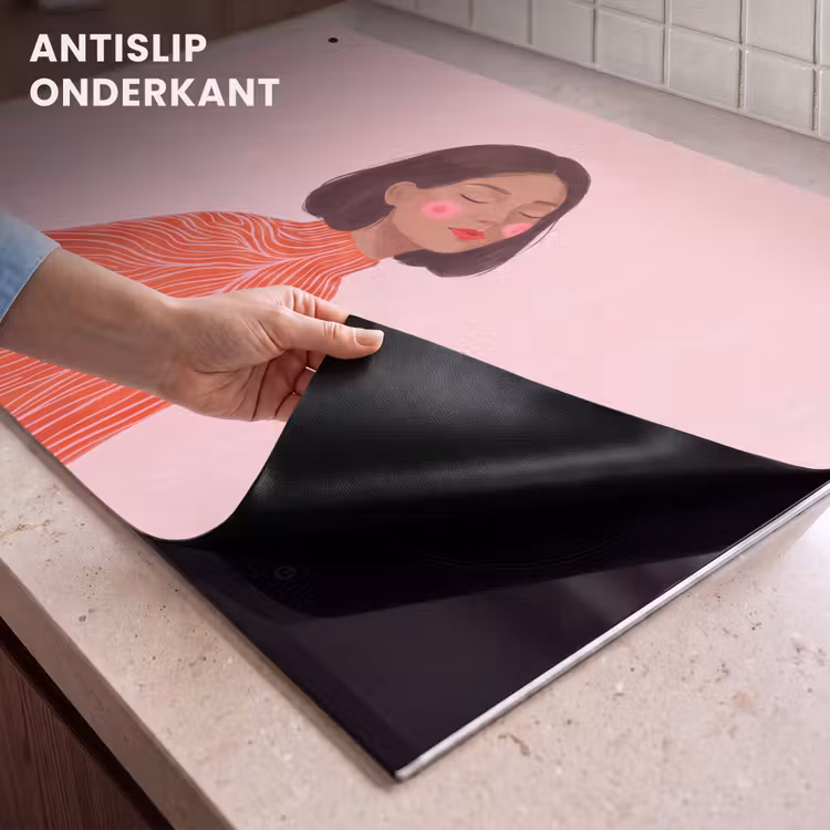 Vrouw - Portret - Modern - Kunst - Roze Inductie beschemer met haakjes klein -ky-onderkant-nl