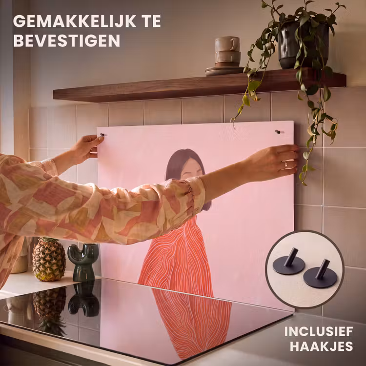 Vrouw - Portret - Modern - Kunst - Roze Inductie beschemer met haakjes klein -ky-ophangen-nl