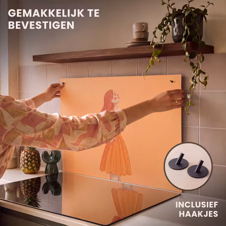 Vrouw - Profiel - Mensen - Modern - Oranje Inductie beschemer met haakjes klein -ky-ophangen-nl