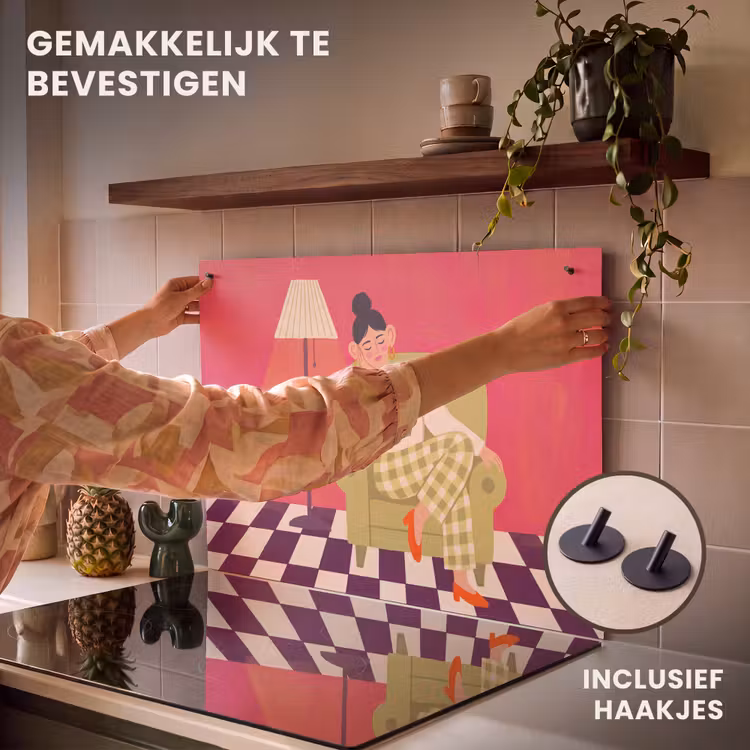 Vrouw - Rust - Interieur - Modern - Kunst Inductie beschemer met haakjes klein -ky-ophangen-nl