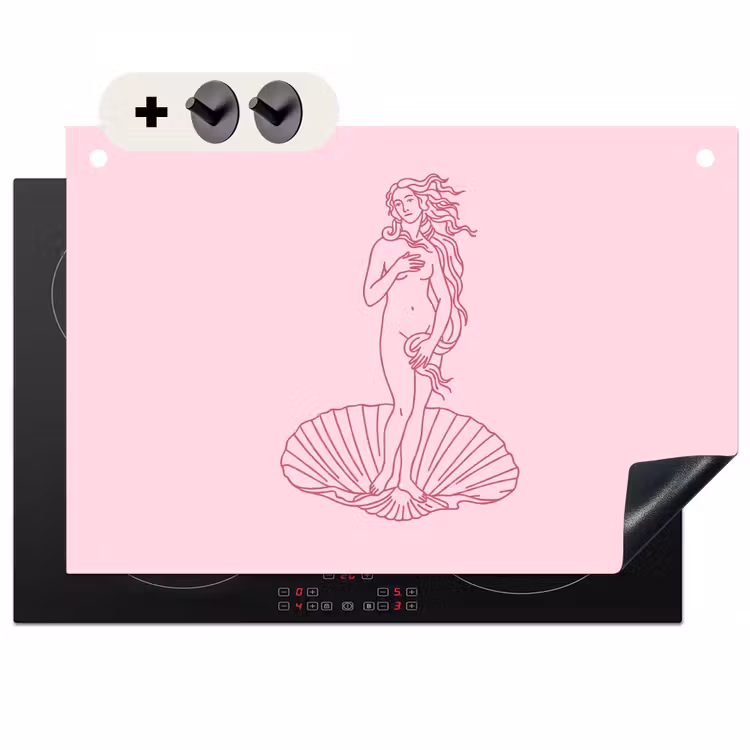 Vrouw - Schelp - Kunst - Lijntekening - Roze Inductie beschemer met haakjes klein -3d