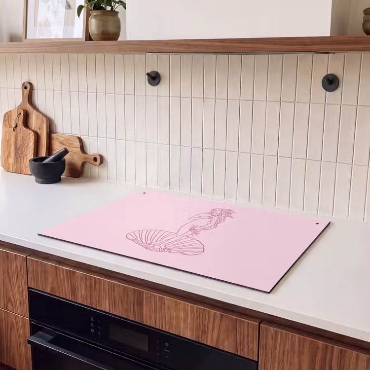Vrouw - Schelp - Kunst - Lijntekening - Roze Inductie beschemer met haakjes klein -sfeer1