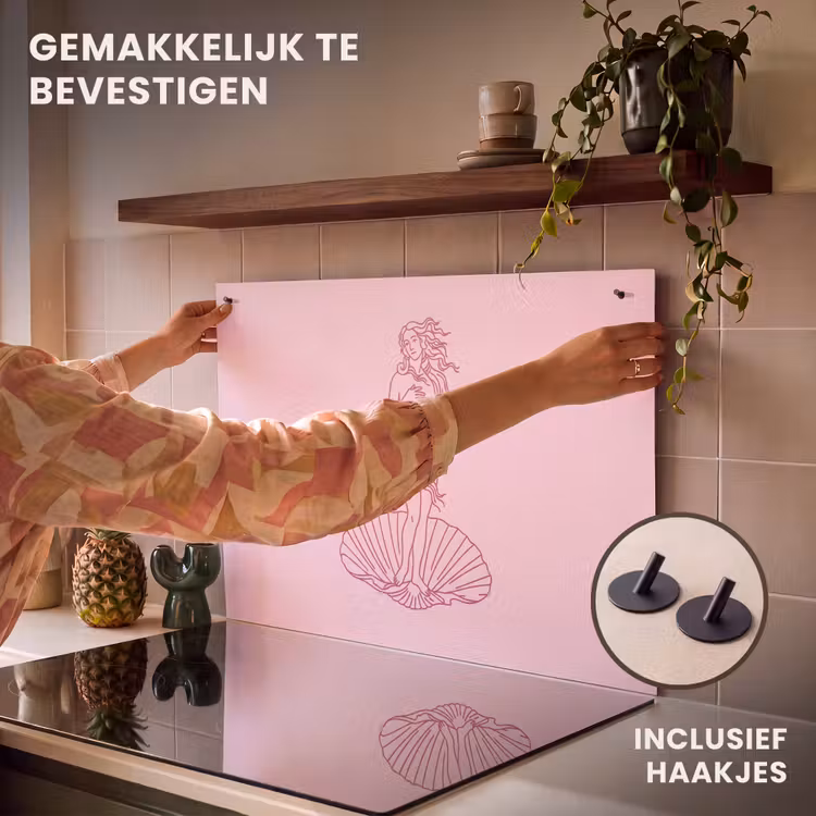 Vrouw - Schelp - Kunst - Lijntekening - Roze Inductie beschemer met haakjes klein -ky-ophangen-nl
