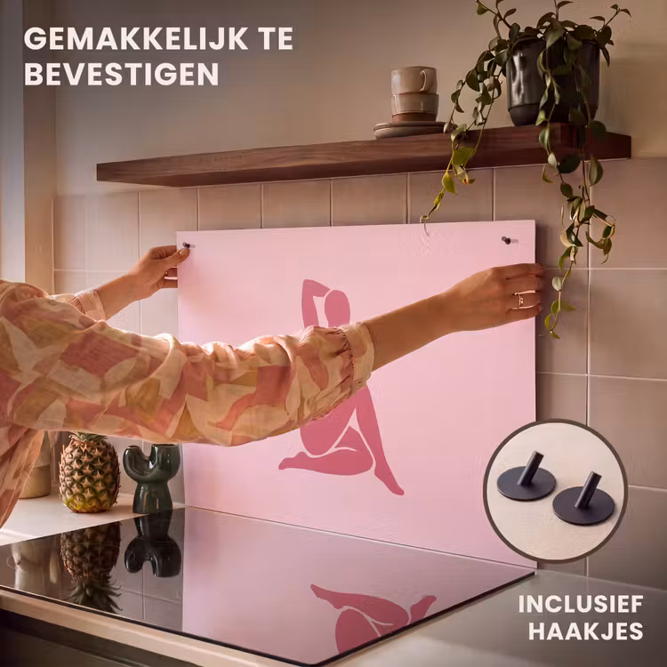 Vrouw - Silhouet - Abstract - Modern - Roze Inductie beschemer met haakjes klein -ky-ophangen-nl