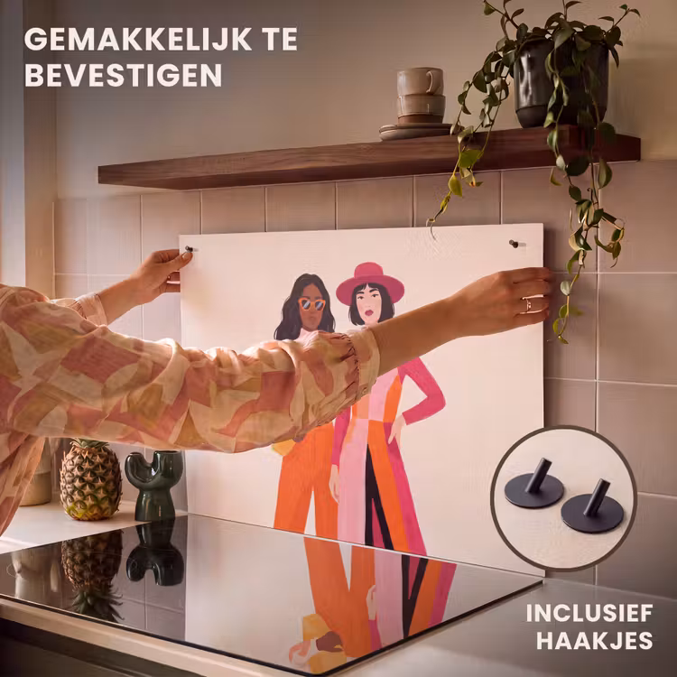 Vrouw - Twee - Mode - Abstract - Kleurrijk Inductie beschemer met haakjes klein -ky-ophangen-nl