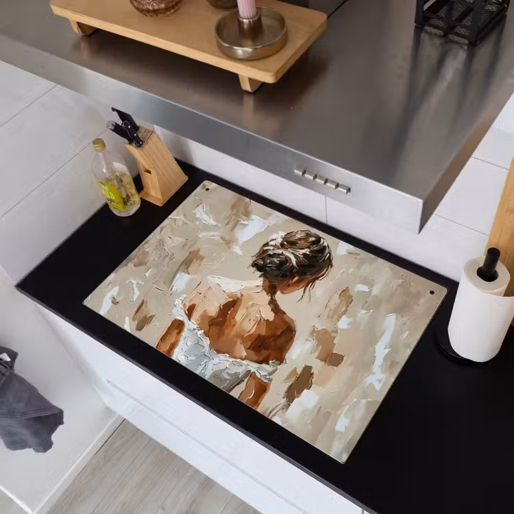 Vrouw - Verf - Abstract - Beige - Modern Inductie beschemer met haakjes klein -sfeer1