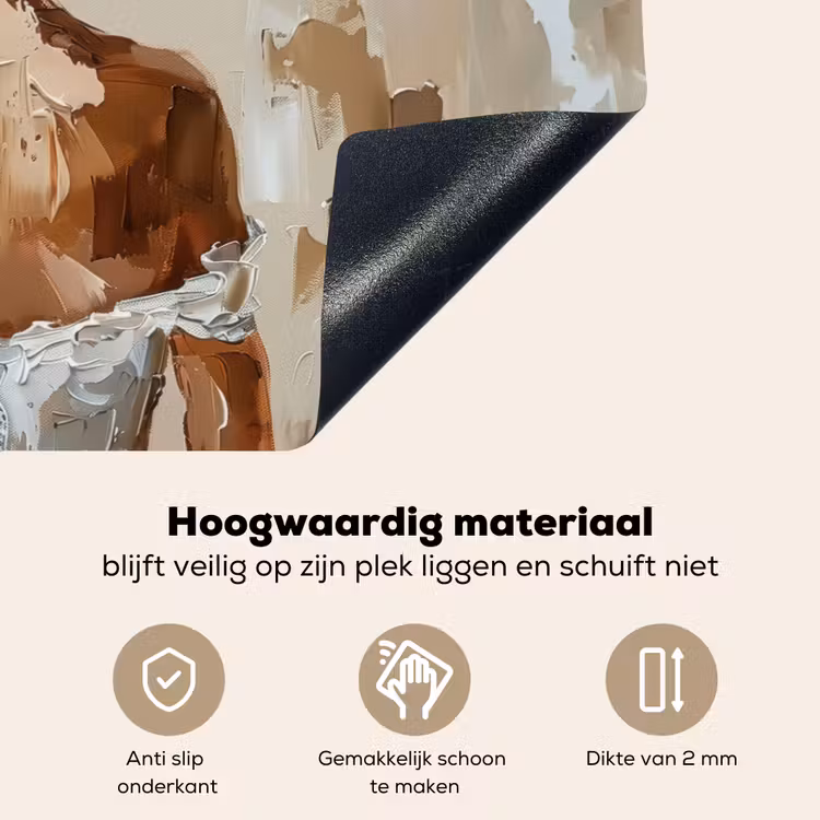 Vrouw - Verf - Abstract - Beige - Modern Inductie beschemer met haakjes klein -ky-onderkant-nl
