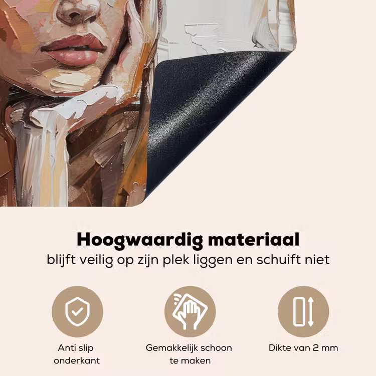 Vrouw - Verflook - Portret - Modern Inductie beschemer met haakjes klein -ky-onderkant-nl