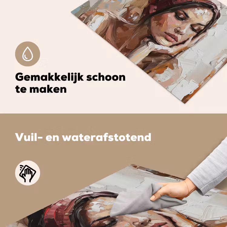 Vrouw - Verflook - Portret - Modern Inductie beschemer met haakjes klein -ky-schoon-nl