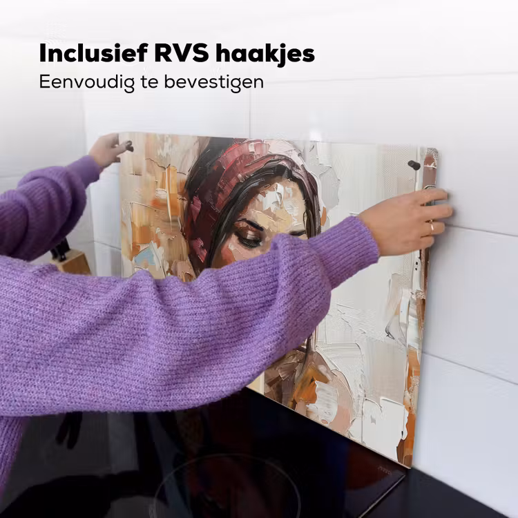 Vrouw - Verflook - Portret - Modern Inductie beschemer met haakjes klein -ky-ophangen-nl