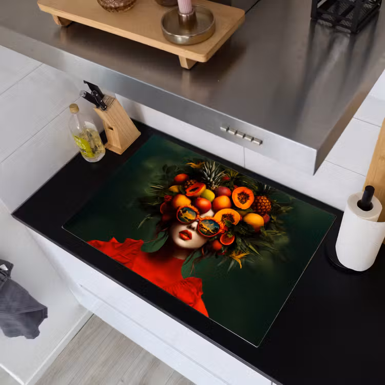 Vrouw - Vruchten - Papaja - Ananas Inductie beschemer met haakjes klein -sfeer1