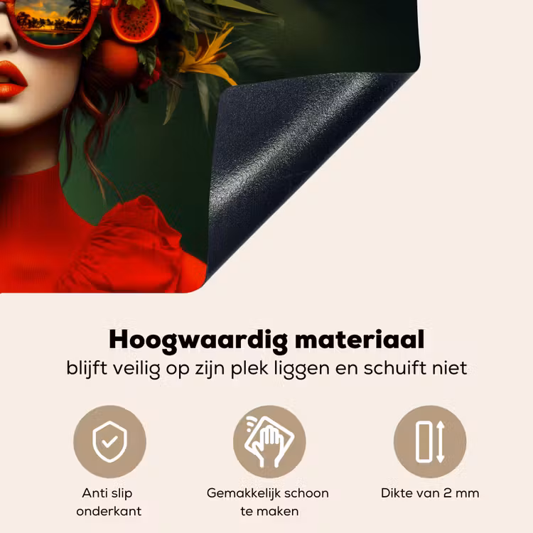 Vrouw - Vruchten - Papaja - Ananas Inductie beschemer met haakjes klein -ky-onderkant-nl