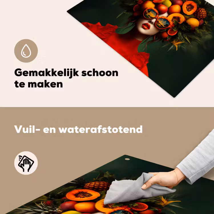 Vrouw - Vruchten - Papaja - Ananas Inductie beschemer met haakjes klein -ky-schoon-nl