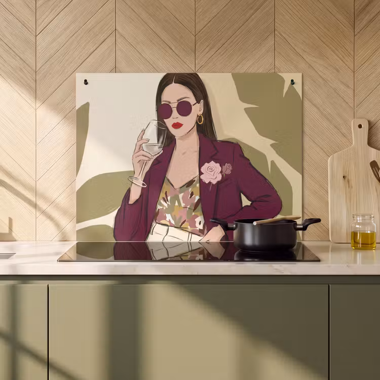 Vrouw - Wijn - Portret - Mode - Modern Inductie beschemer met haakjes klein -sfeer2
