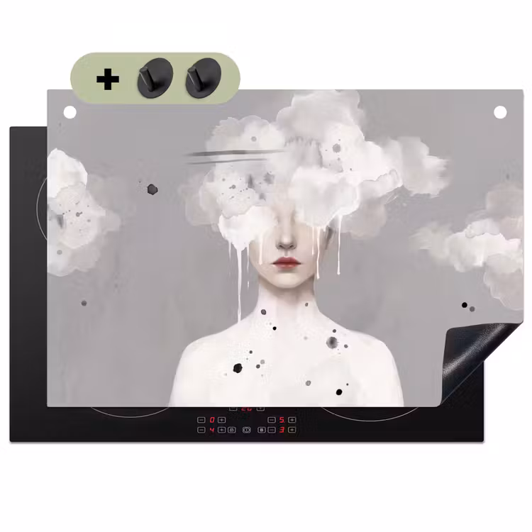 Vrouw - Wolk - Grijs Inductie beschemer met haakjes klein -3d