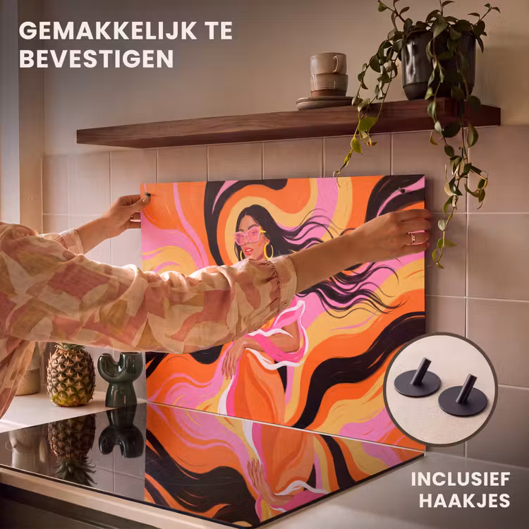 Vrouw - Zonnebril - Abstract - Kleurrijk Inductie beschemer met haakjes klein -ky-ophangen-nl