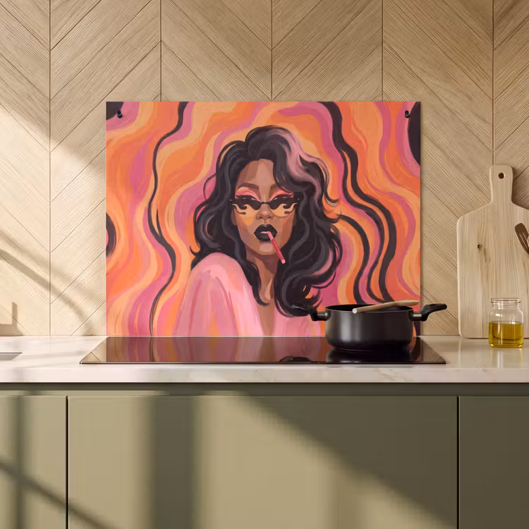 Vrouw - Zonnebril - Modern - Portret - Oranje Inductie beschemer met haakjes klein -sfeer2