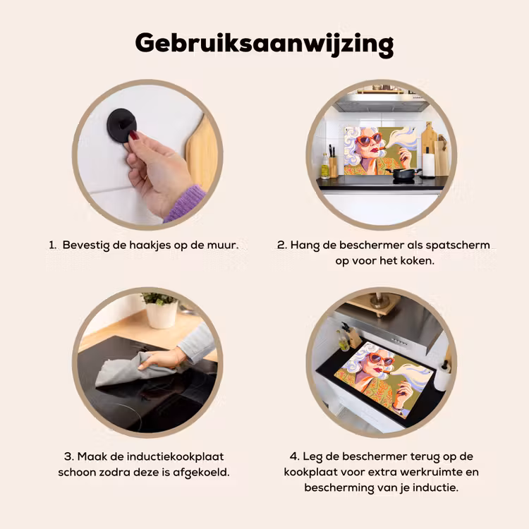Vrouw - Zonnebril - Portret - Modern - Kleurrijk Inductie beschemer met haakjes klein -ky-gebruik-nl