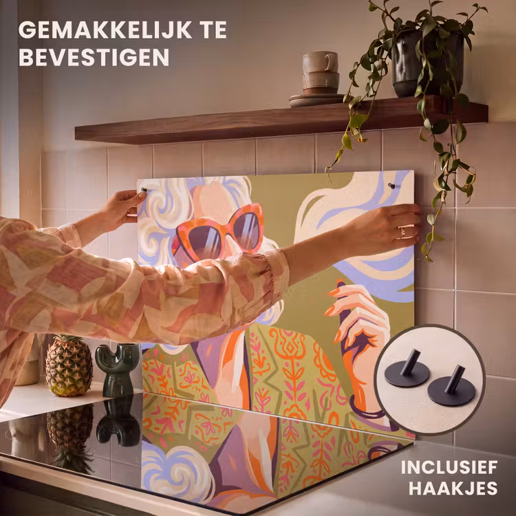 Vrouw - Zonnebril - Portret - Modern - Kleurrijk Inductie beschemer met haakjes klein -ky-ophangen-nl
