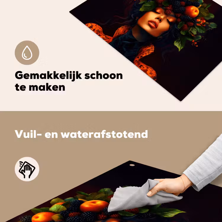 Vrouw - Zwart - Bessen - Bramen - Appels Inductie beschemer met haakjes klein -ky-schoon-nl