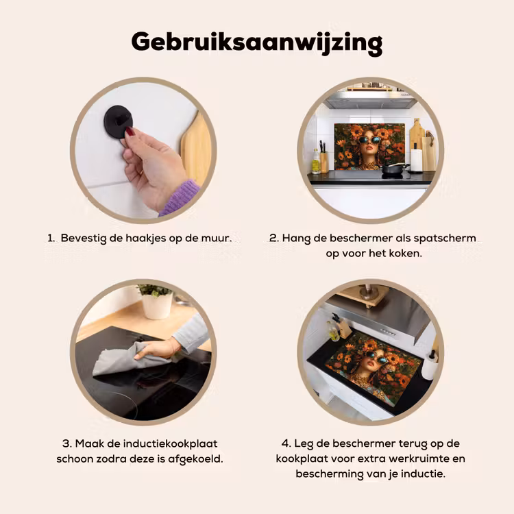 Vrouwen - Bloemen - Modern - Bril - Abstract Inductie beschemer met haakjes klein -ky-gebruik-nl