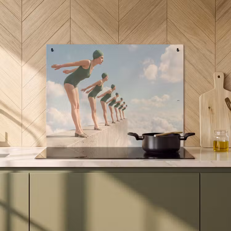 Inductiebeschermer & spatscherm (2in1) - Vrouwen - Duikhouding - Wolken - Vrouwen - Duikhouding - Wolken Inductie beschemer met haakjes klein