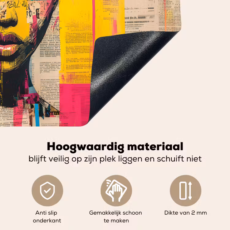 Vrouwengezicht - Krantenpapier - Abstract - Roze Inductie beschemer met haakjes klein -ky-onderkant-nl