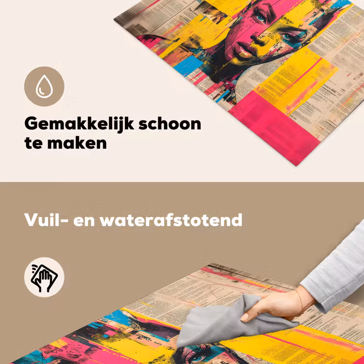 Vrouwengezicht - Krantenpapier - Abstract - Roze Inductie beschemer met haakjes klein -ky-schoon-nl