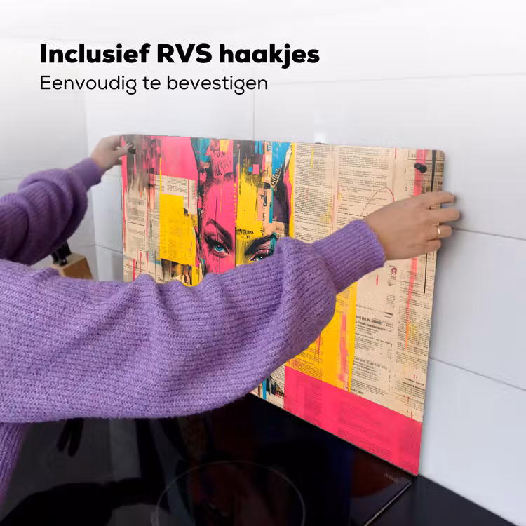 Vrouwengezicht - Krantenpapier - Abstract - Roze Inductie beschemer met haakjes klein -ky-ophangen-nl