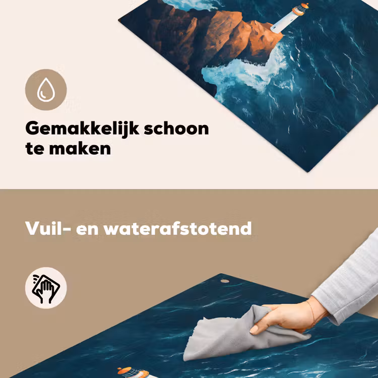 Vuurtoren - Rots - Zee - Golven Inductie beschemer met haakjes klein -ky-schoon-nl