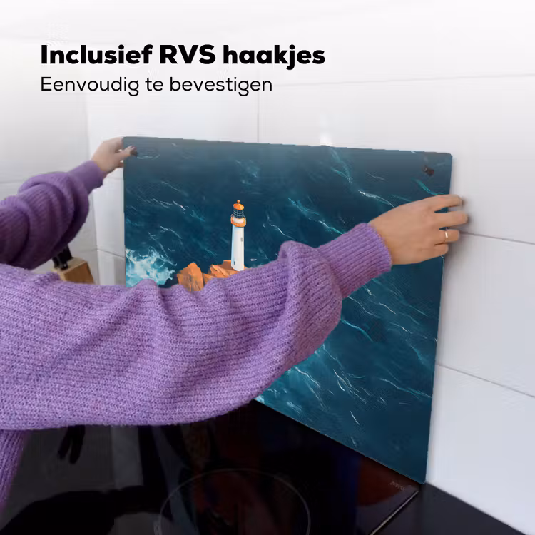 Vuurtoren - Rots - Zee - Golven Inductie beschemer met haakjes klein -ky-ophangen-nl