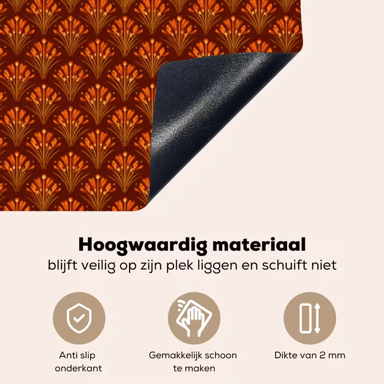 Waaiers - Art Deco - Botanisch - Roestbruin - Oranje Inductie beschemer met haakjes klein 777 -ky-onderkant-nl