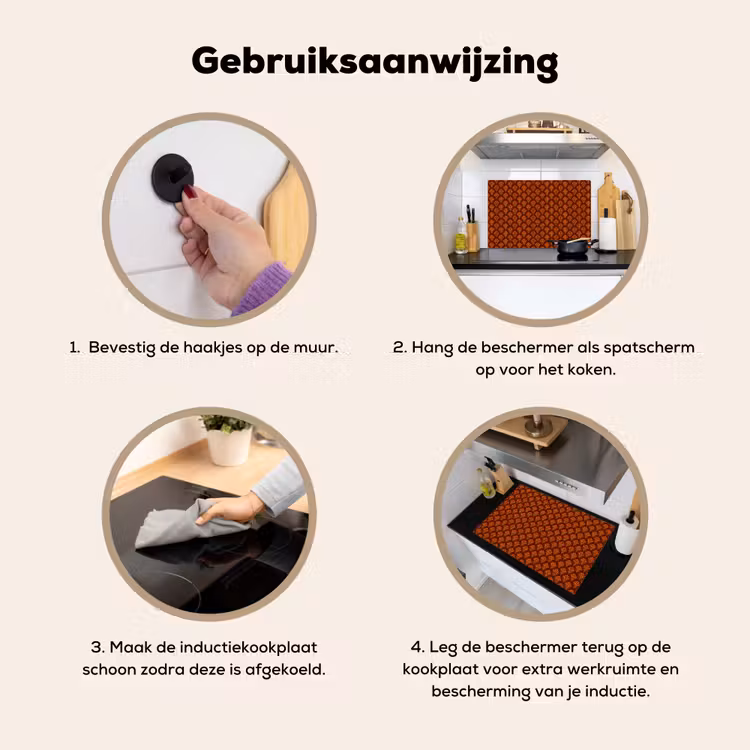 Waaiers - Art Deco - Botanisch - Roestbruin - Oranje Inductie beschemer met haakjes klein 777 -ky-gebruik-nl