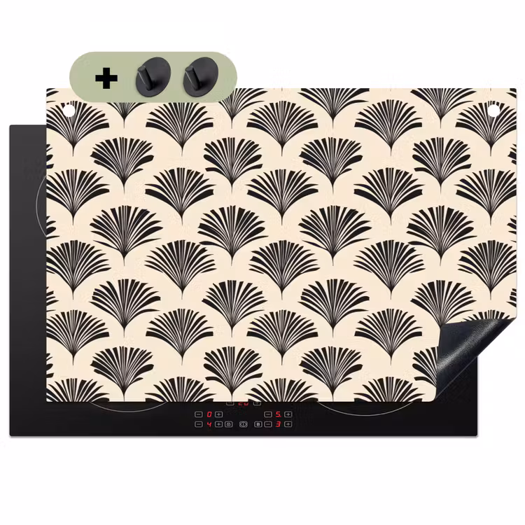 Waaiers - Botanisch - Zwart - Beige Inductie beschemer met haakjes klein 777 -3d