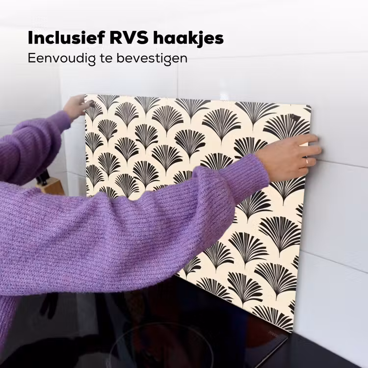 Waaiers - Botanisch - Zwart - Beige Inductie beschemer met haakjes klein 777 -ky-ophangen-nl
