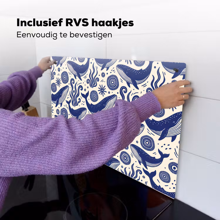 Walvis - Onderwater - Dieren - Abstract - Blauw Inductie beschemer met haakjes klein -ky-ophangen-nl