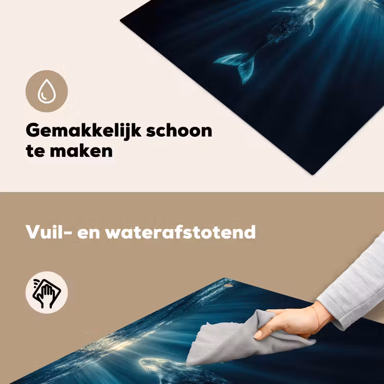 Walvis - Water - Zonnestralen - Blauw Inductie beschemer met haakjes middel -ky-schoon-nl