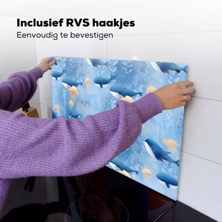Walvissen - Oceaan - Blauw Inductie beschemer met haakjes klein 777 -ky-ophangen-nl