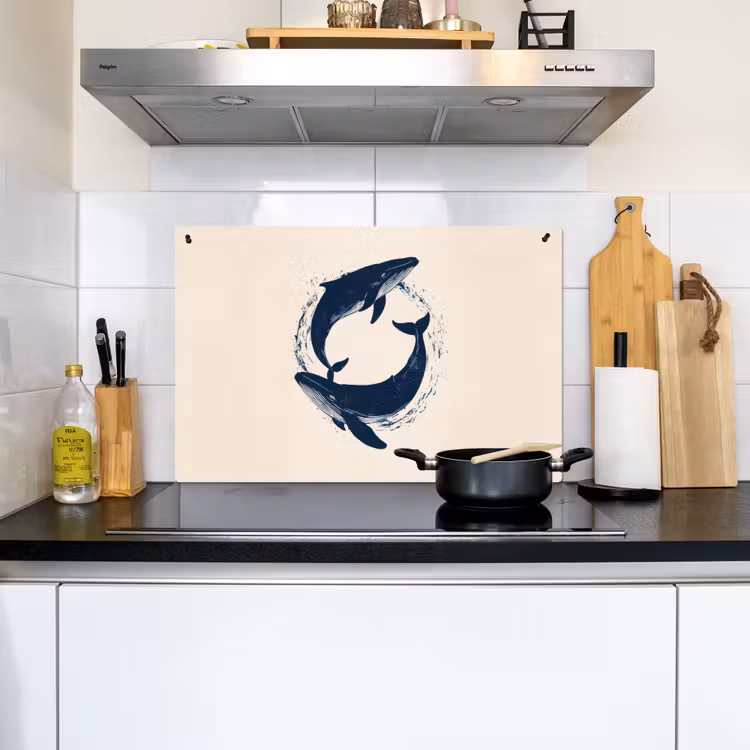 Walvissen - Spetters - Cirkel - Donkerblauw Inductie beschemer met haakjes klein -sfeer2