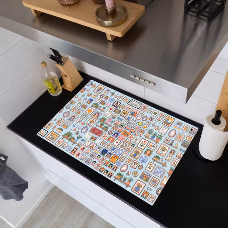 Wanddecoratie - Collectie - Huis - Illustratief - Kleurrijk Inductie beschemer met haakjes klein -sfeer1